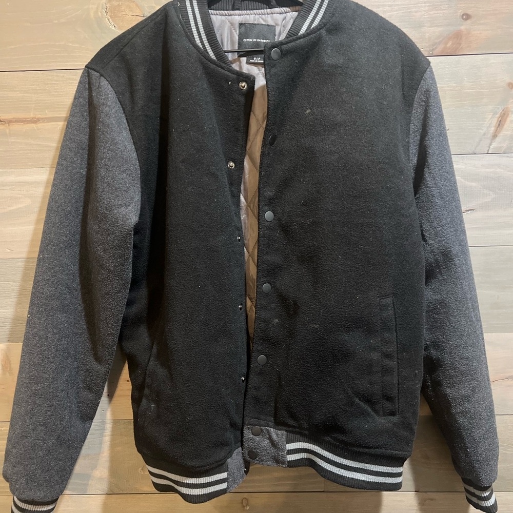 Cotton On Black and Gray Varsity Jacket